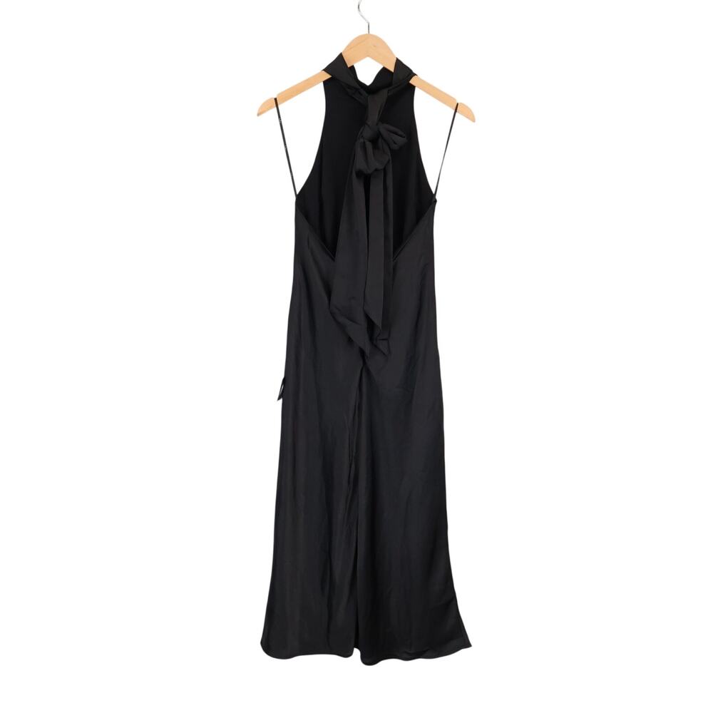 Lulus Exceptional Status Black Halter Backless Satin Slip Midi Dress Small NWT - Picture 6 of 8